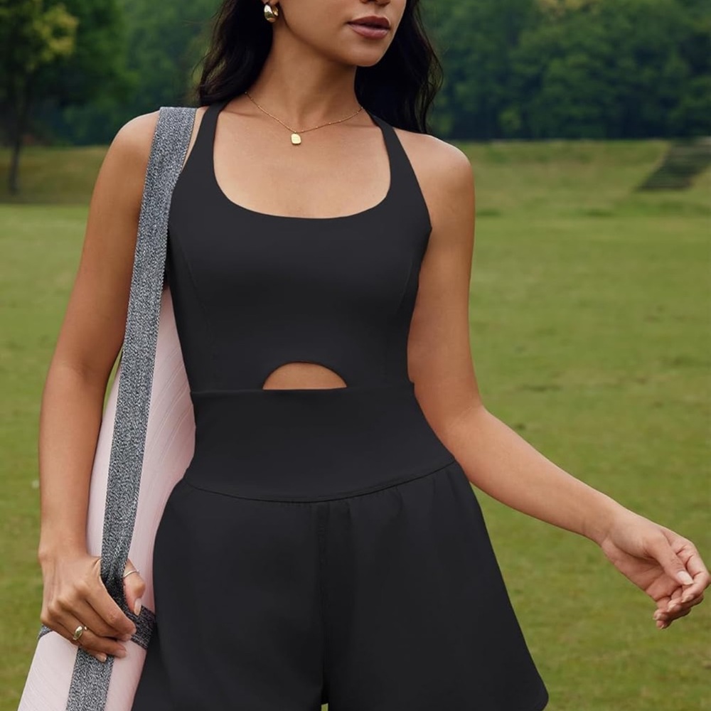 Black Cutout Athletic Romper